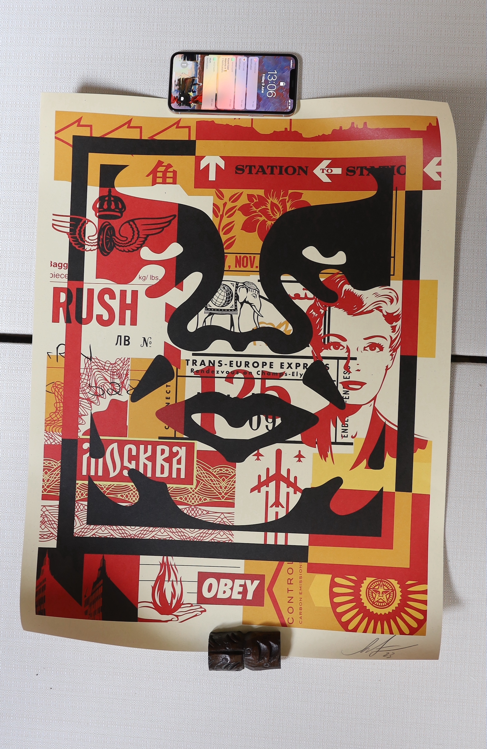 Shepherd Fairey (b.1970), three lithograph poster, Obey, signed and dated ‘23, unframed, 61 x 46cm